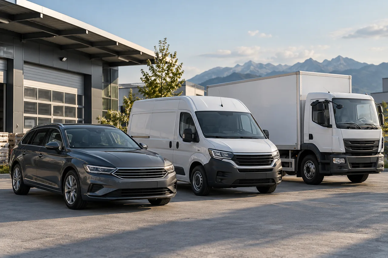Gemischter Firmenfuhrpark mit Pkw, Transporter und Lkw