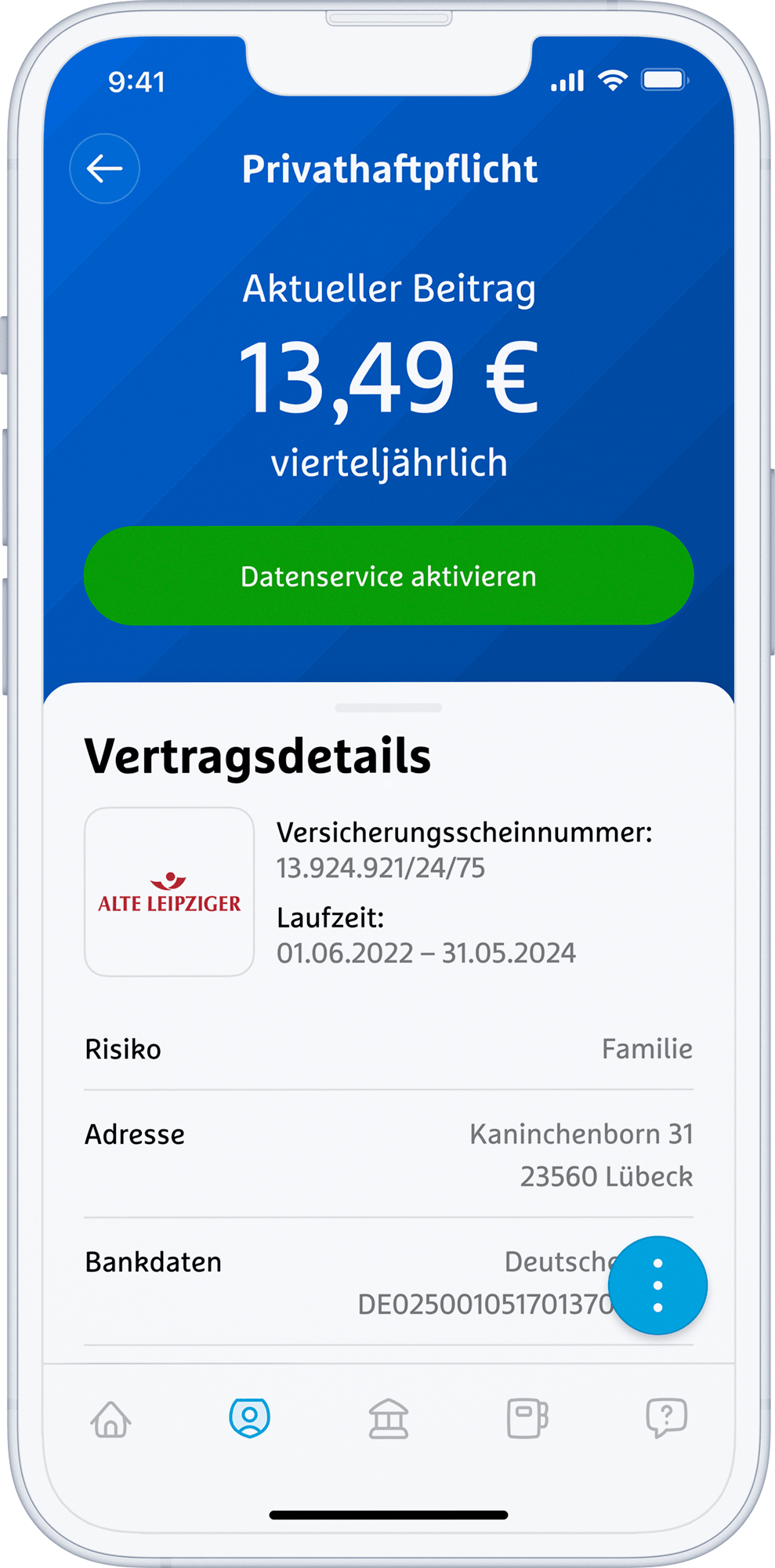 Beispielansicht: Vertragsdetails in der simplr-App